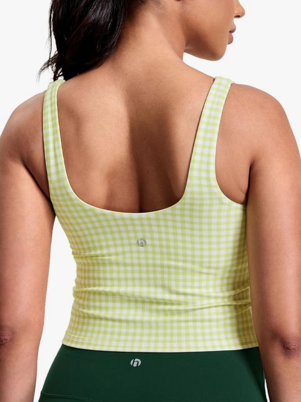 HeyNuts Activewear scoop neck 2n1 Bra Yellow Gingham Tank Top